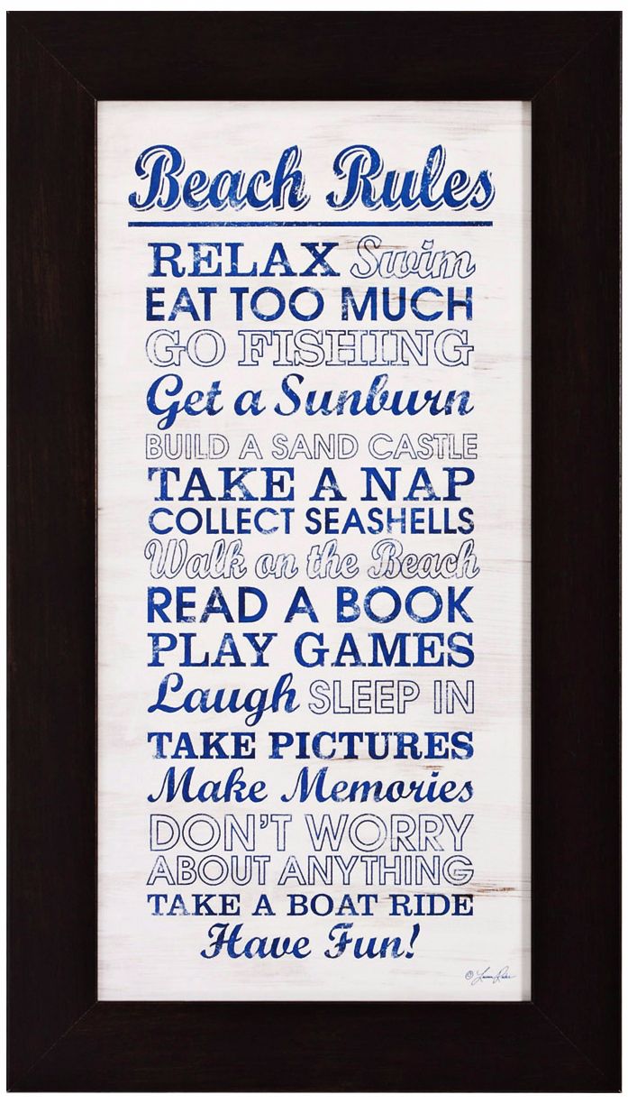 Beach Rules 21" High Framed Beachside Quote Wall Art