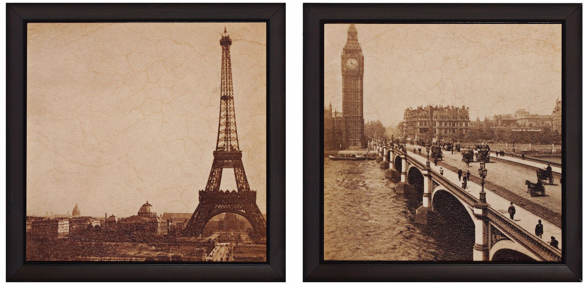 Set of 2 Paris/London 14" Square Landmark Wall Art