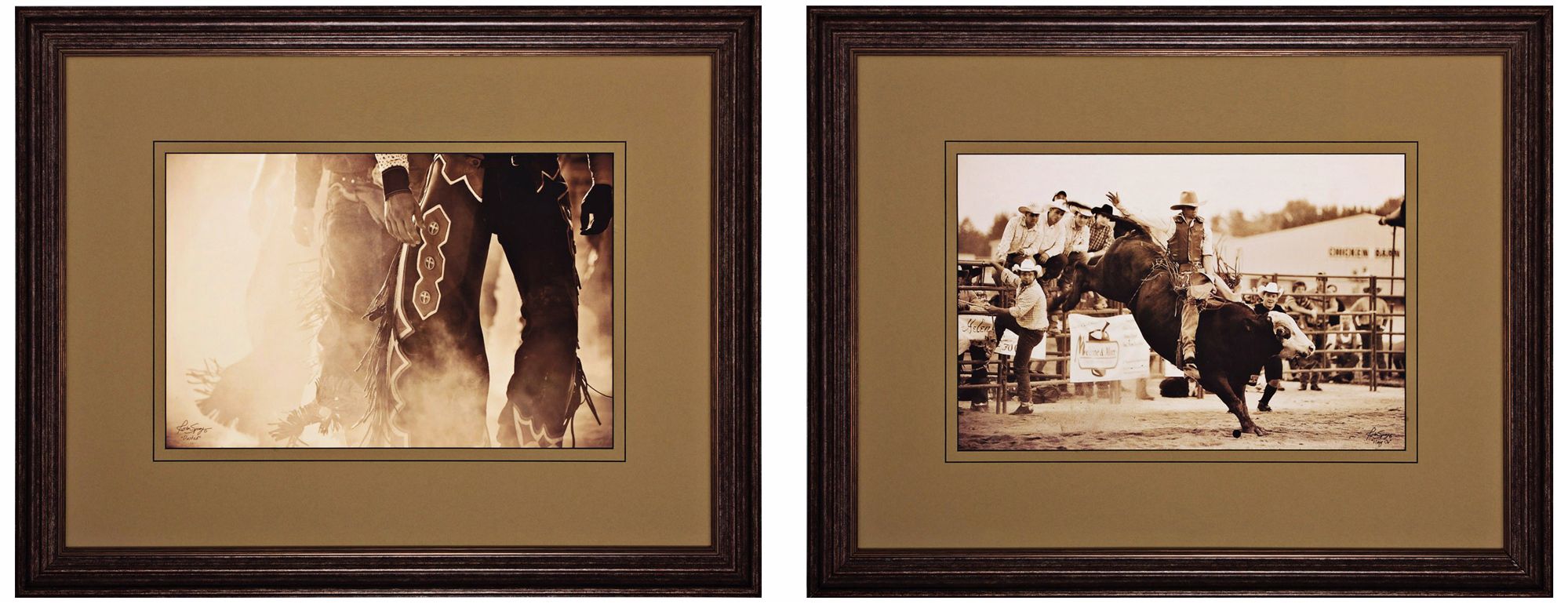 Set of 2 Kiss/Hang On 30" Wide Sepia Cowboy Wall Art