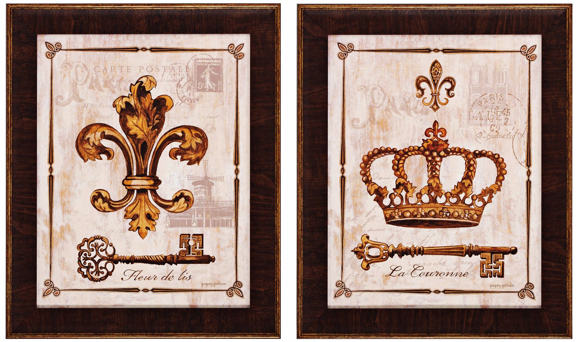 Set of 2 Couronne/Fleur 17" High French Wall Art