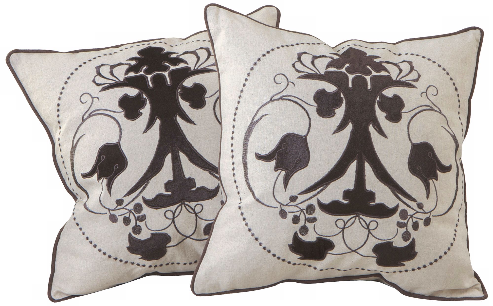 Set of 2 Black Embroidered 18" Square Throw Pillows