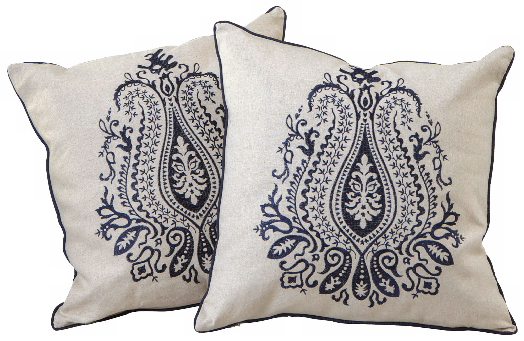 Set of 2 Blue Embroidered 18" Square Throw Pillows