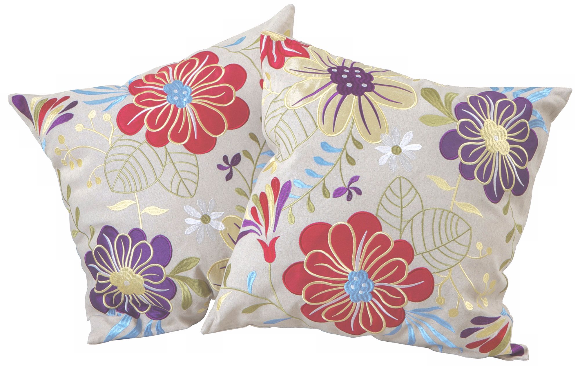Set of 2 Tropical Embroidered Flowers 18" Throw Pillows