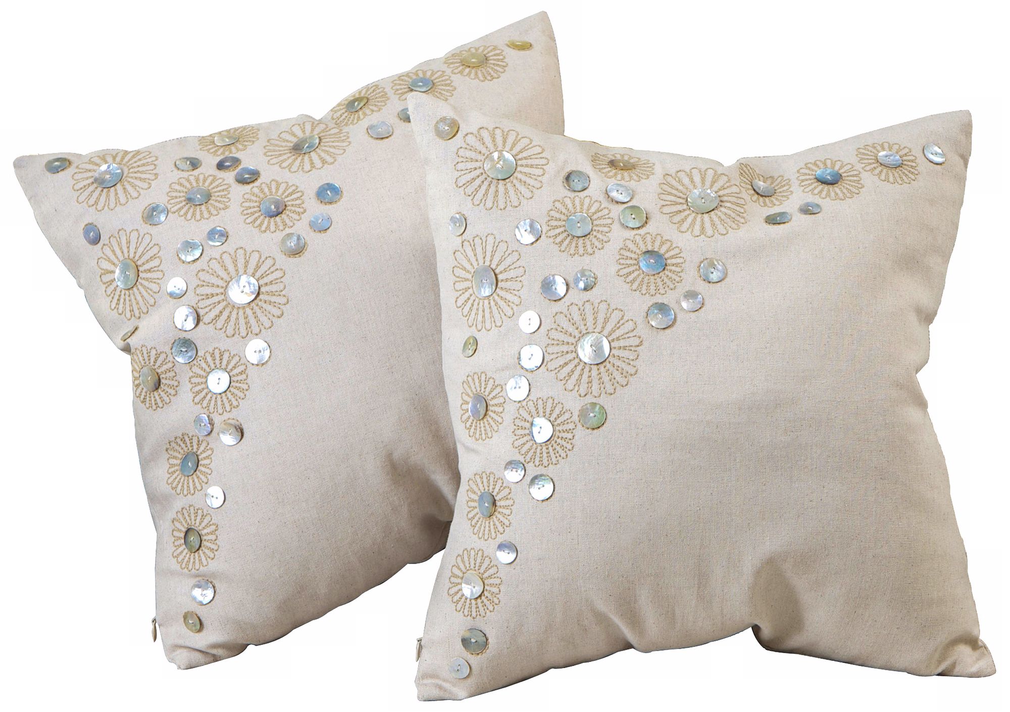 Set of 2 Paillette Floral 18" Embroidered Throw Pillows