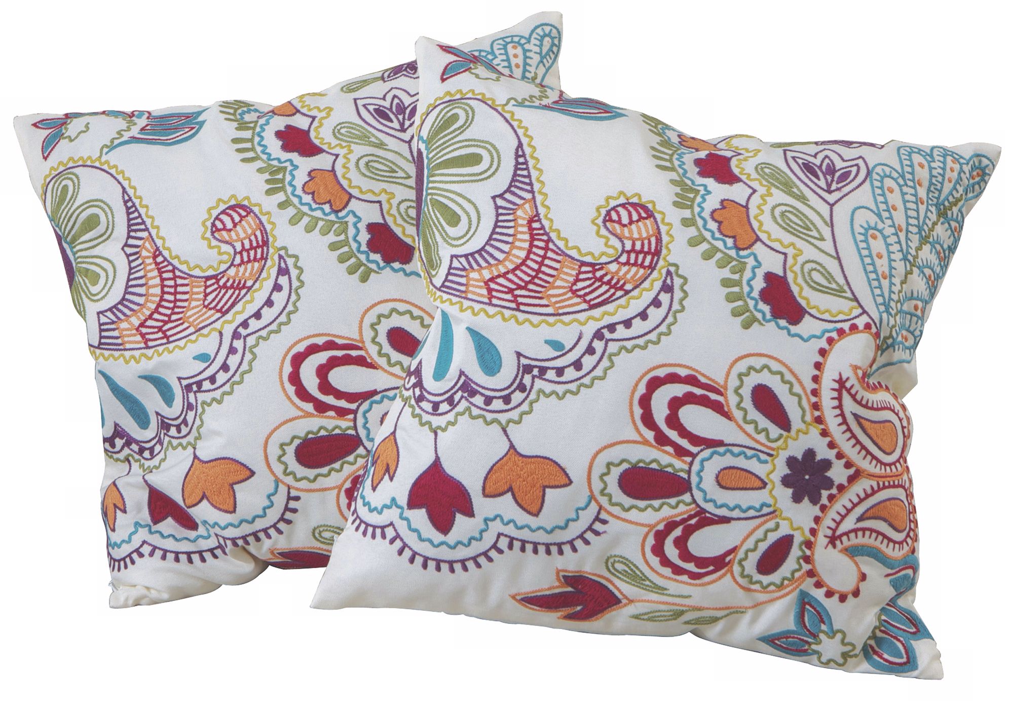 Set of 2 Multi-Color Floral 18" Embroidered Throw Pillows