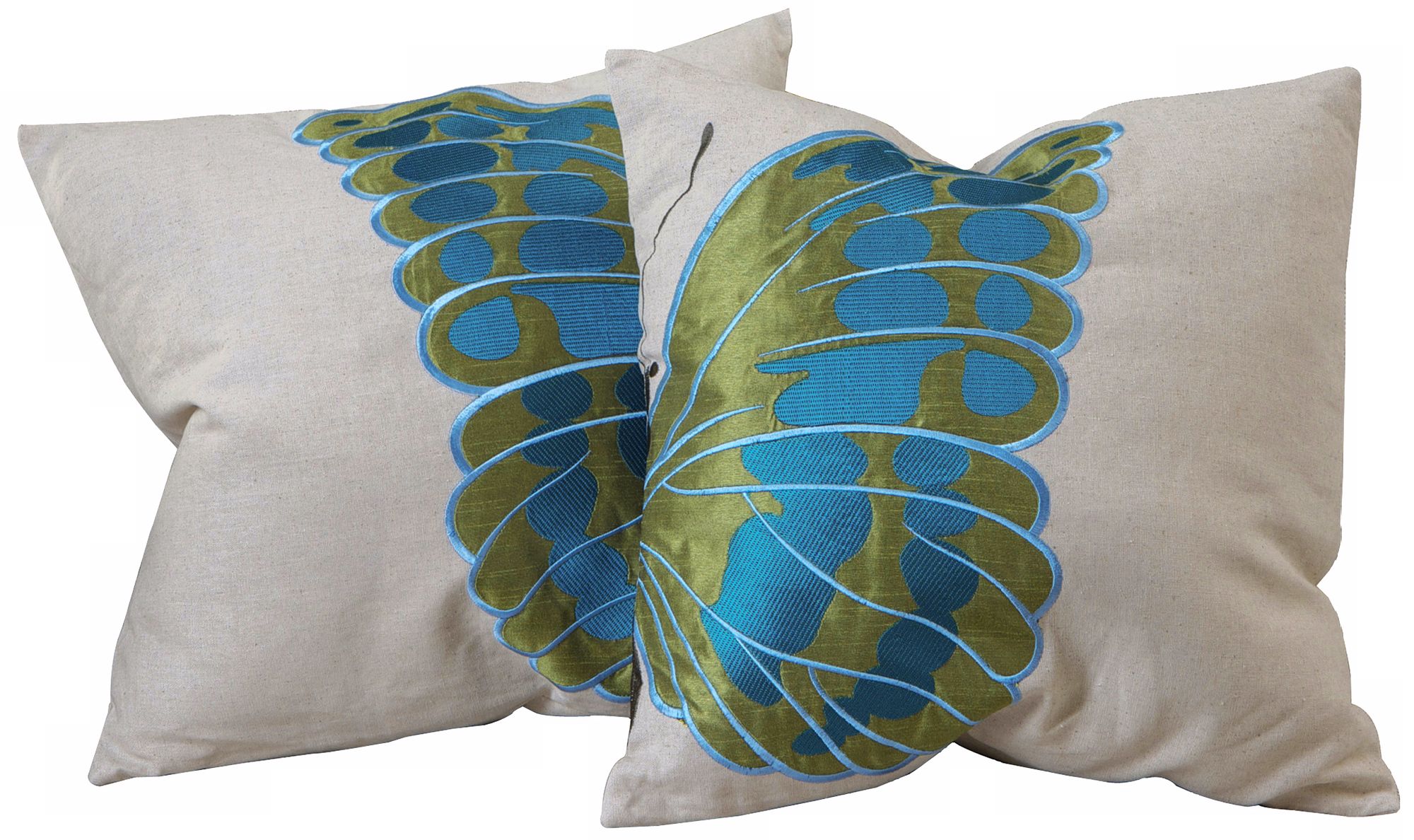 Set of 2 Butterfly Wings 18" Embroidered Throw Pillows.