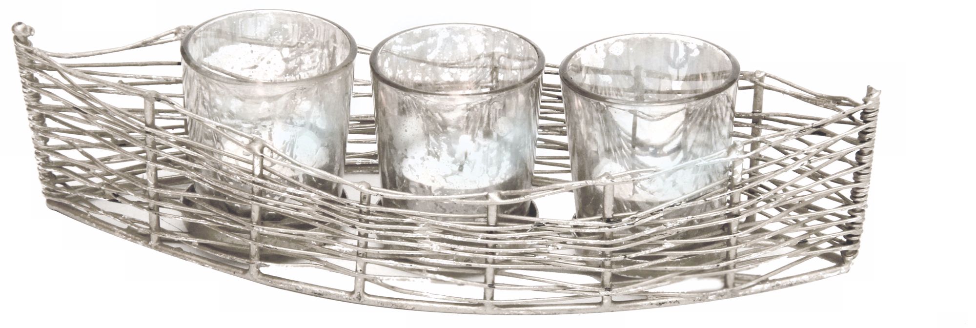 Costa Brava 11" Wide Iron Boat Mercury Glass Votive Holder