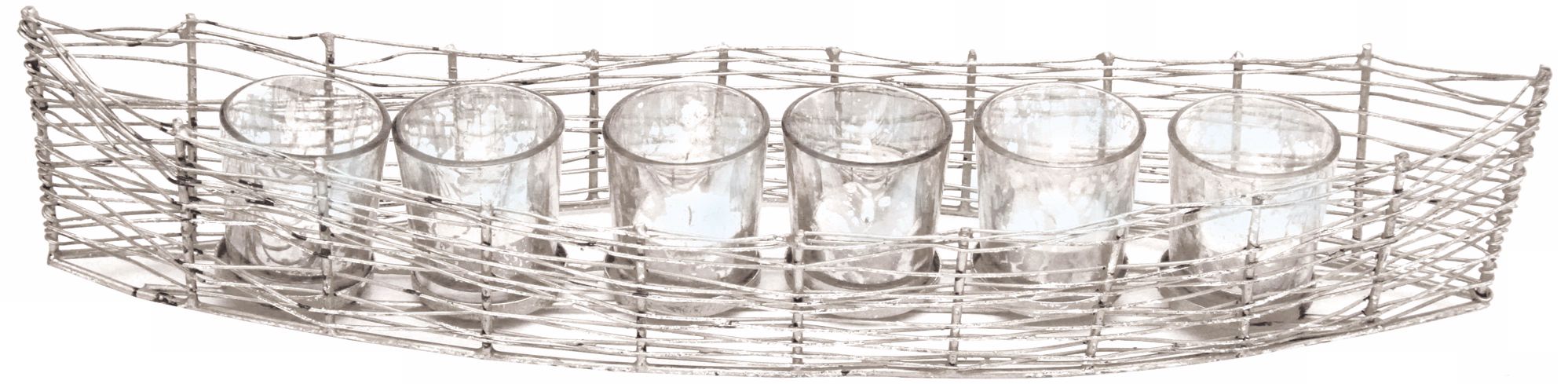 Costa Brava 20" Wide Iron Boat Mercury Glass Votive Holder