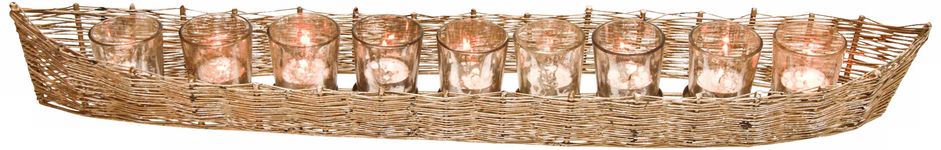 Costa Brava 28 1/4" Wide Iron Boat Topaz Glass Votive Holder