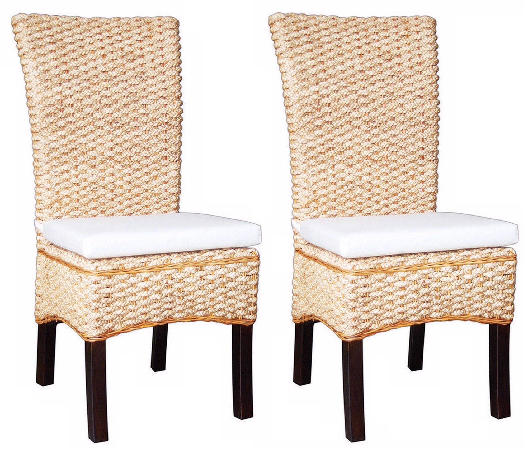 Olina Set of 2 Braided Whitewash Dining Chairs with Cushions