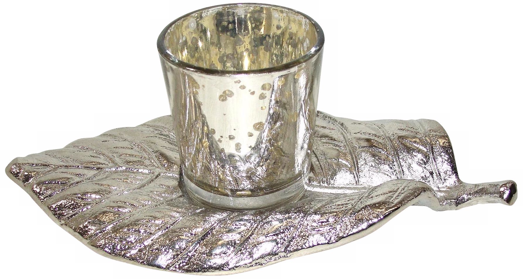 Rojo 16 Leaf Aluminum and Glass Votive Holder