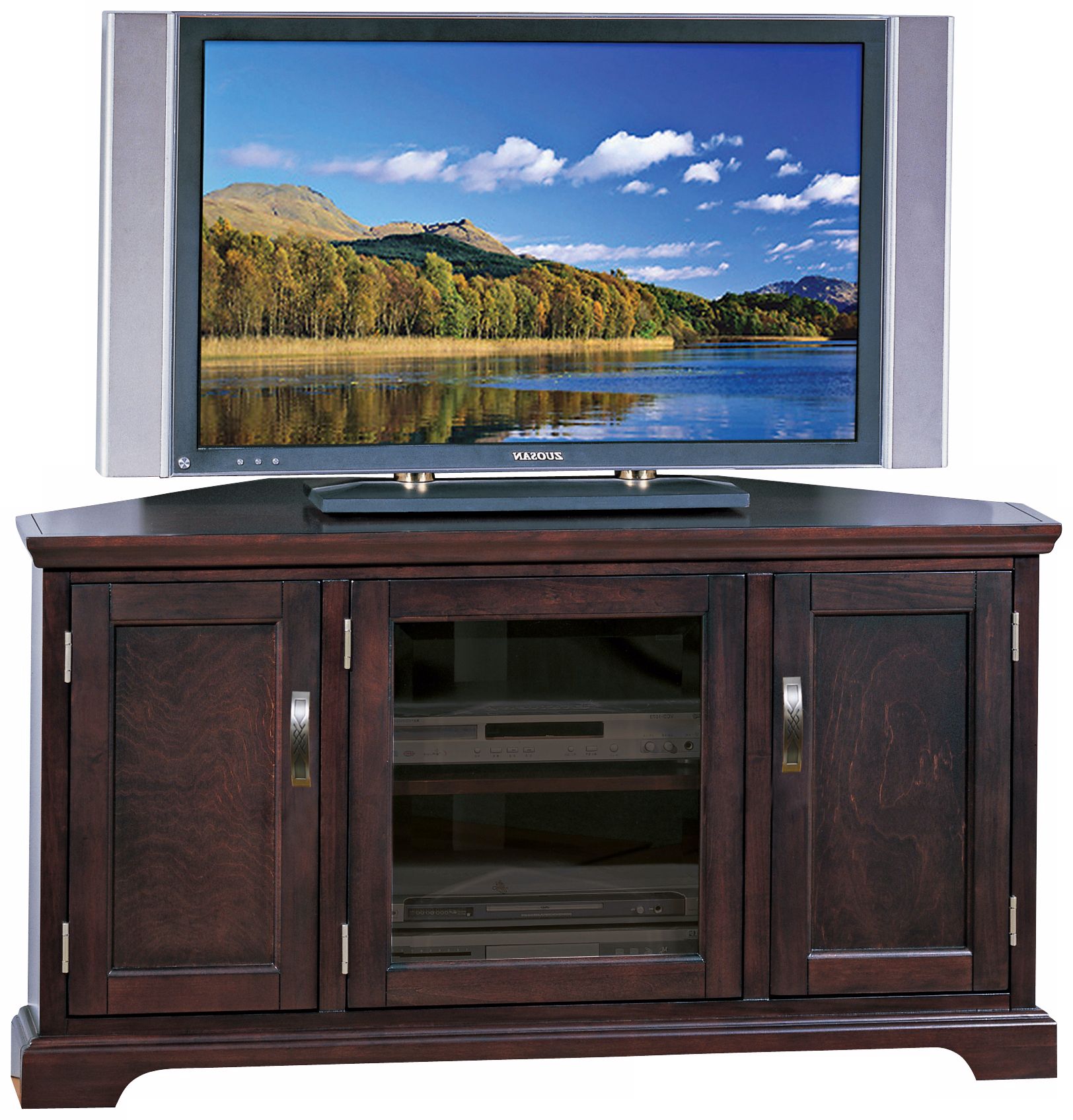Leick Furniture Cherry and Bronze Corner TV Stand