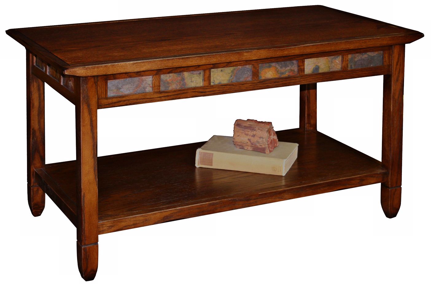 Rustic Oak and Slate Rectangle Coffee Table