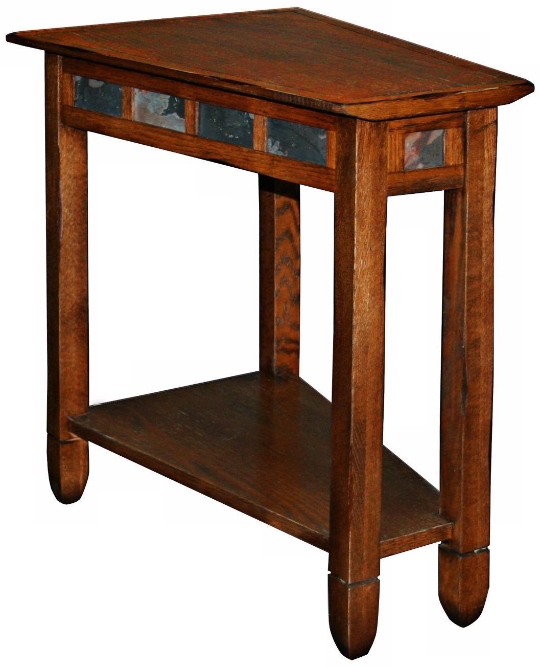 Rustic Oak and Slate Recliner Wedge End Table