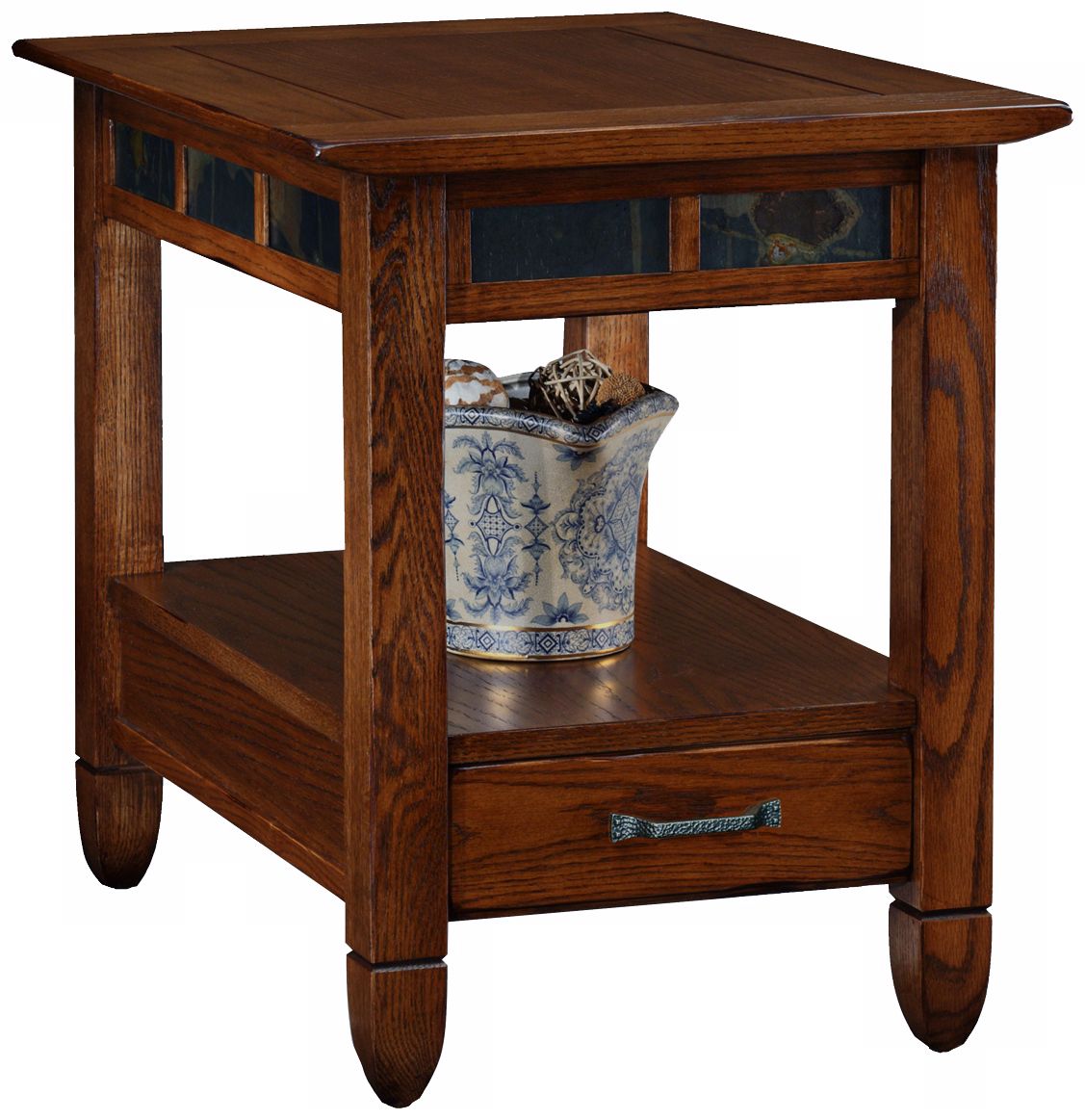 Rustic Oak and Slate Storage End Table