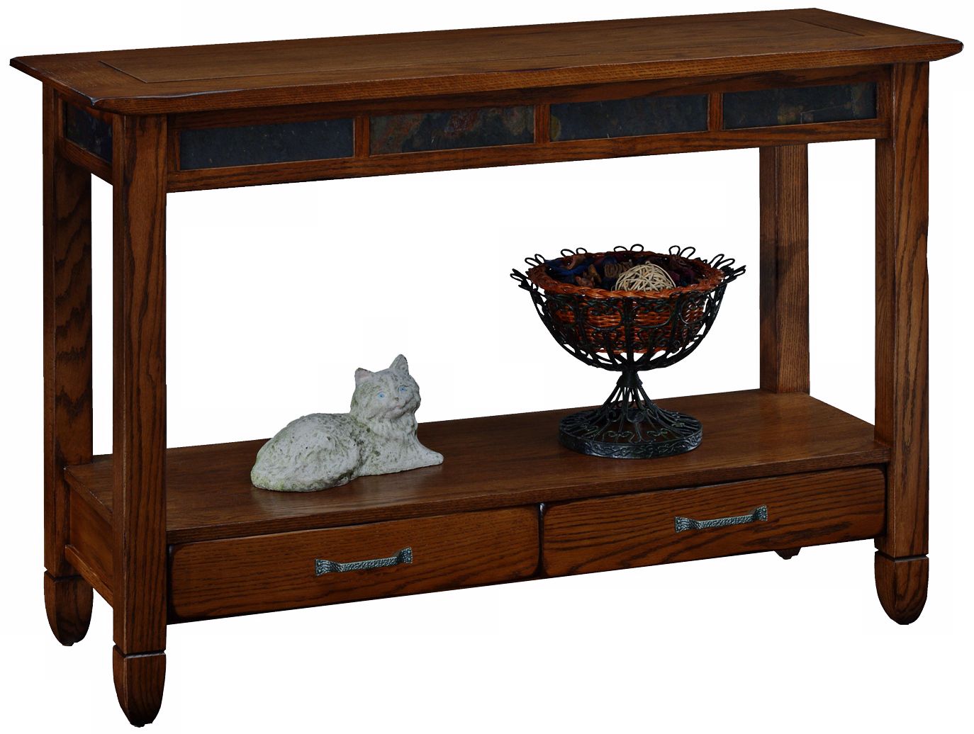 Rustic Oak and Slate Storage Console Table