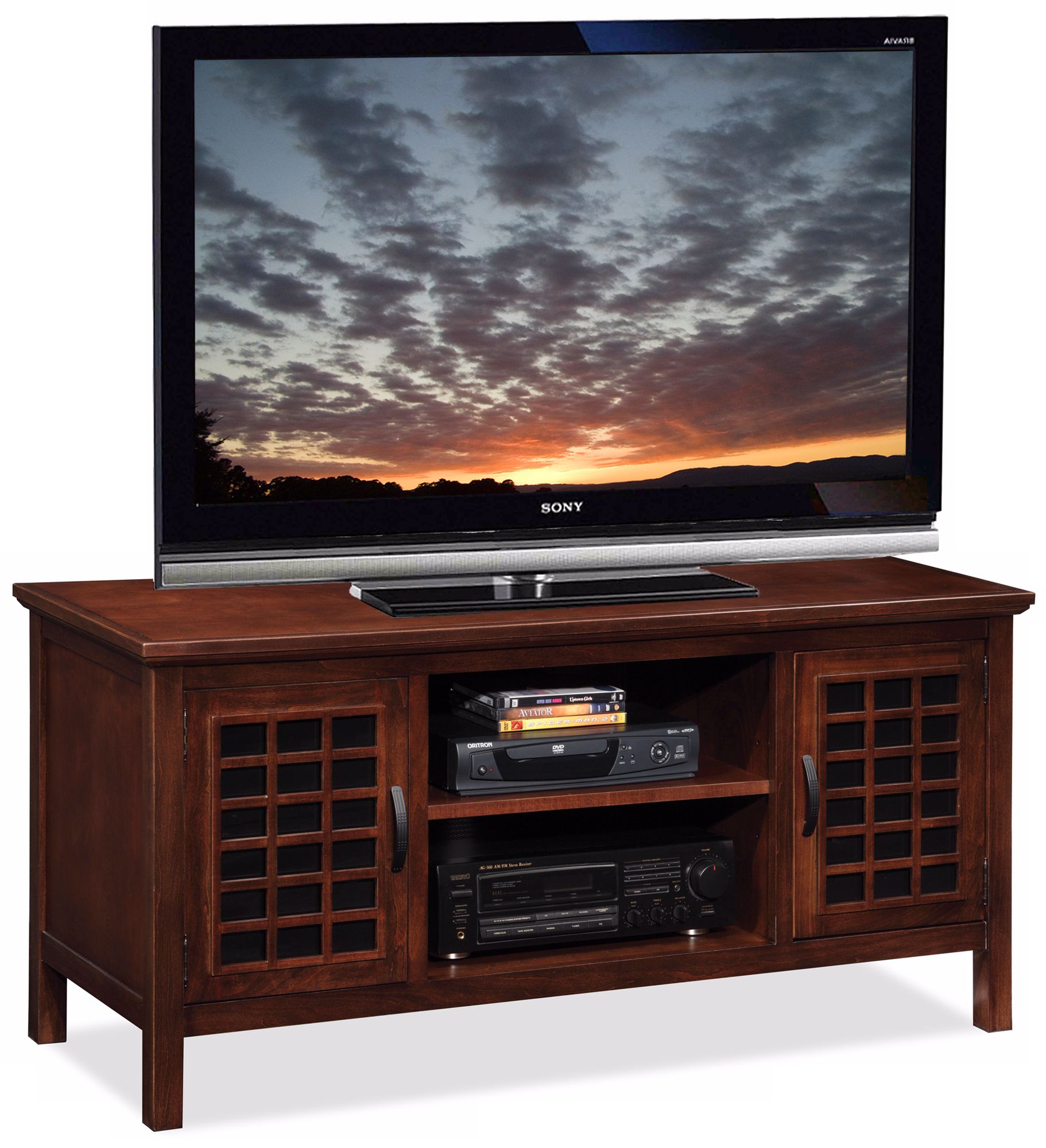 Leick Furniture Chocolate Cherry Grid Door TV Stand