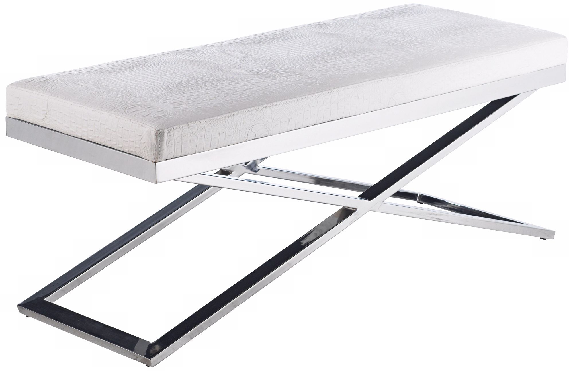 Crawford White Faux Crocodile Leather Bench