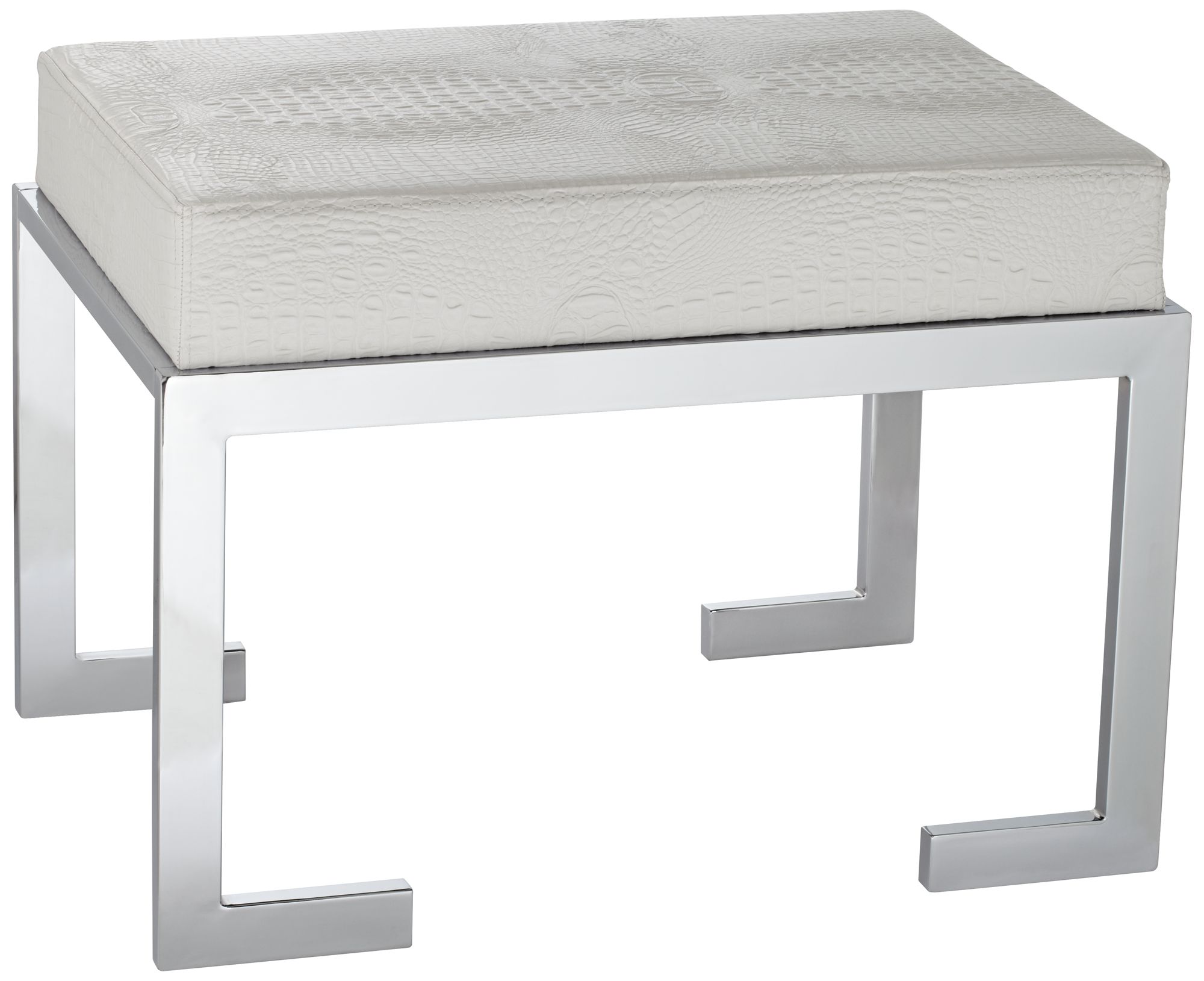 Bridget White Faux Crocodile Leather Stool
