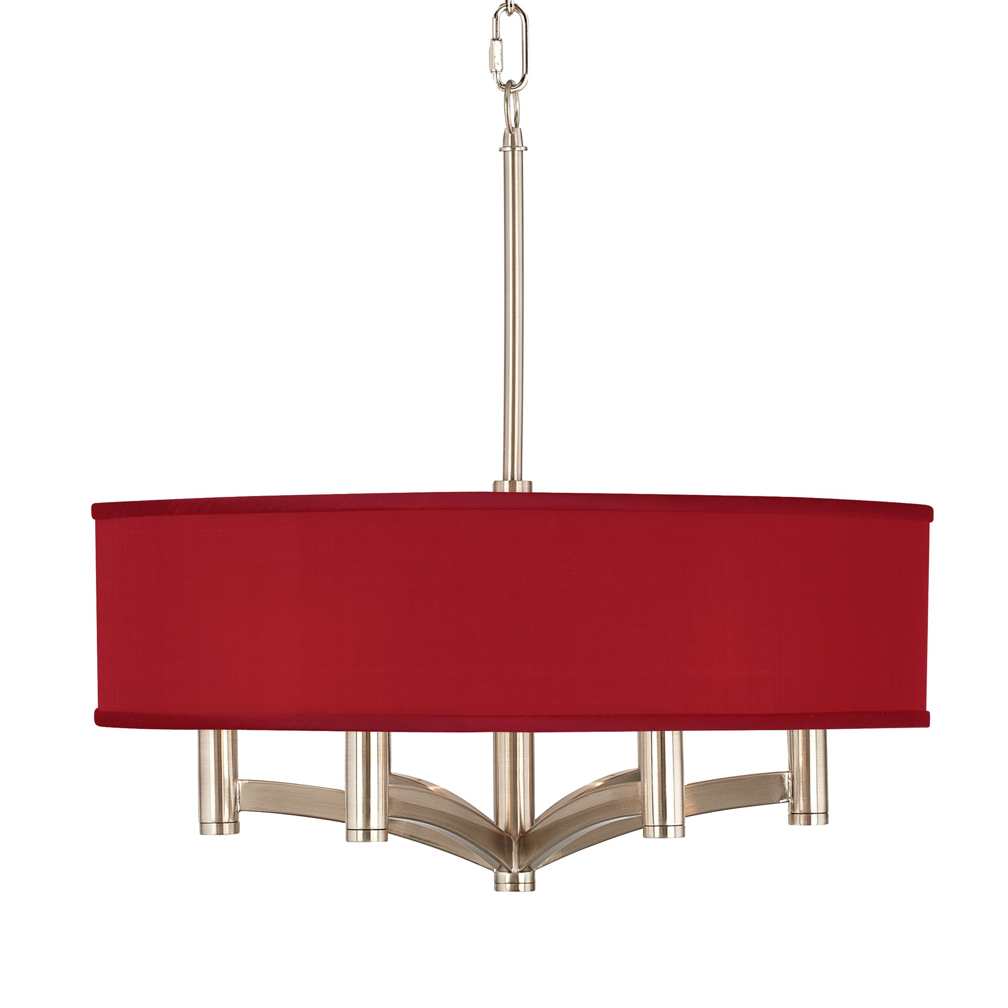 China Red Textured Silk Ava 6-Light Nickel Pendant Chandelier