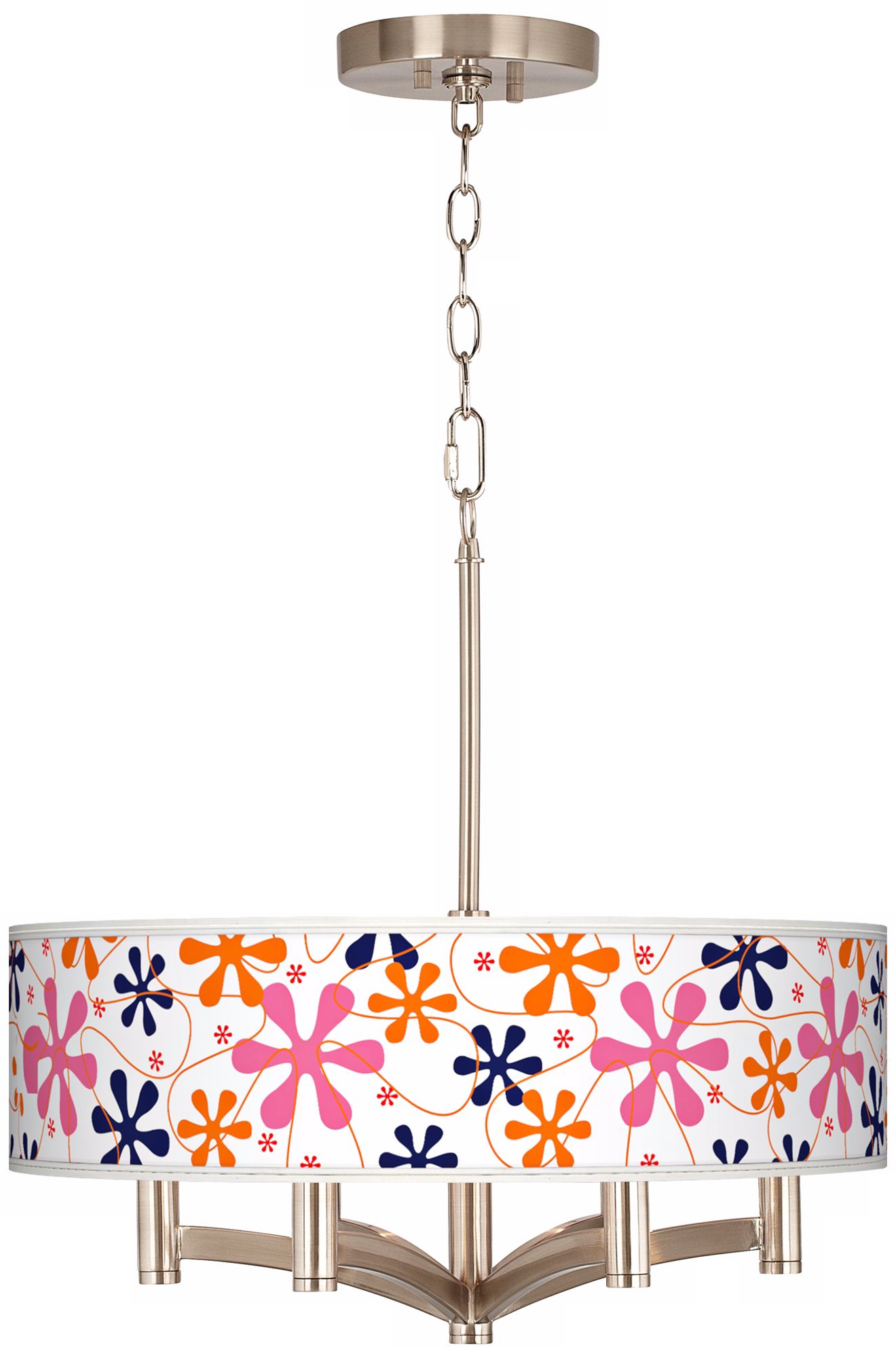 Retro Pink Ava 6-Light Nickel Pendant Chandelier