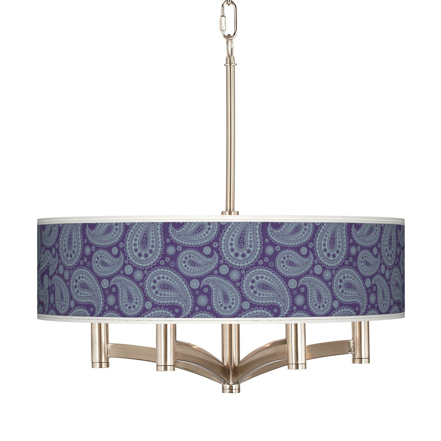 Purple Paisley Linen Ava 6-Light Nickel Pendant Chandelier