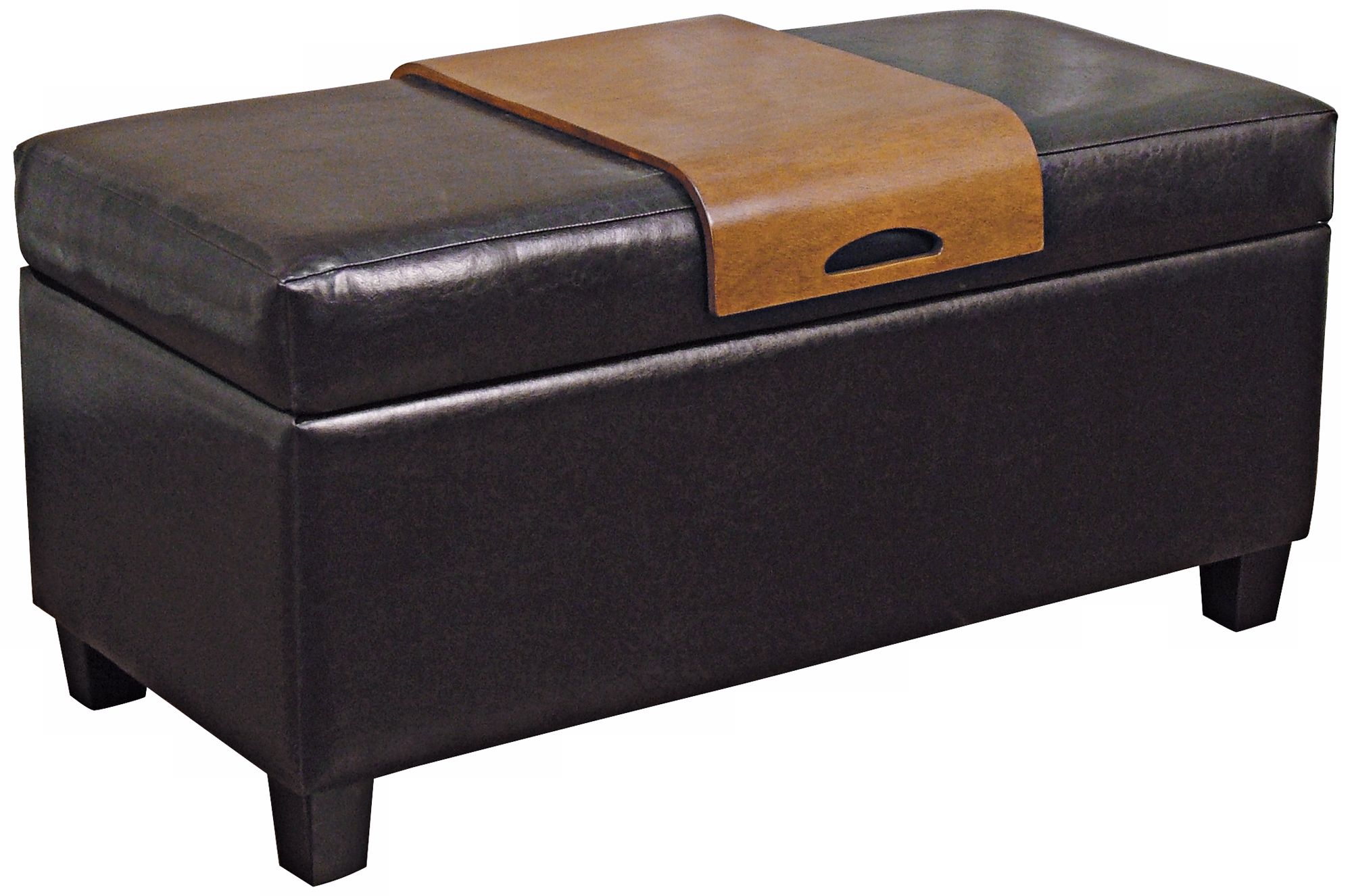 Gregg Bicast Leather Modern Storage Bench with Serving Tray