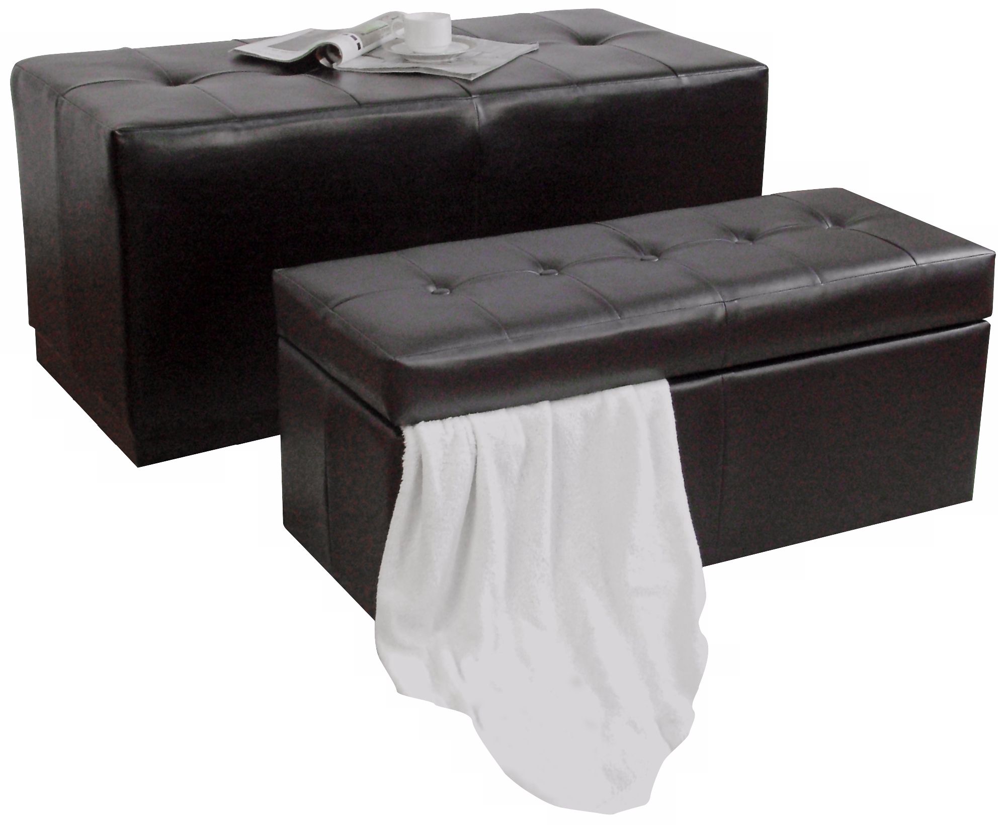 Set of 2 Bicast Leather Storage Bench and Ottoman