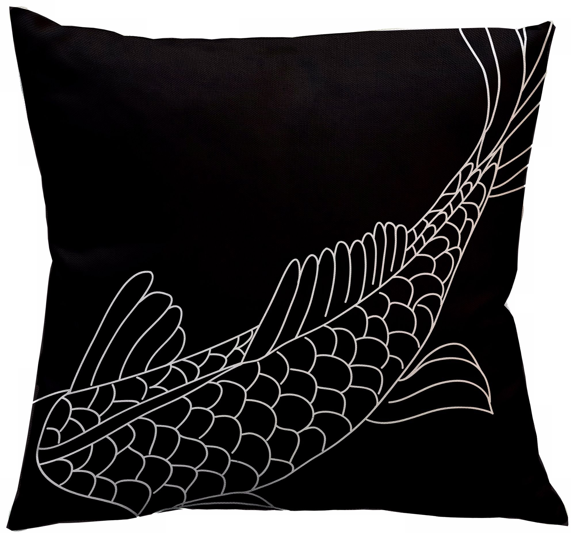 Uno Black Coi Fish 18" Square Down Throw Pillow