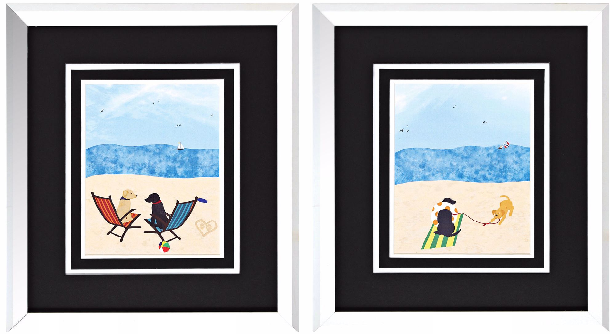 Beach Dogs I/II 19" High Set of 2 Wall Art