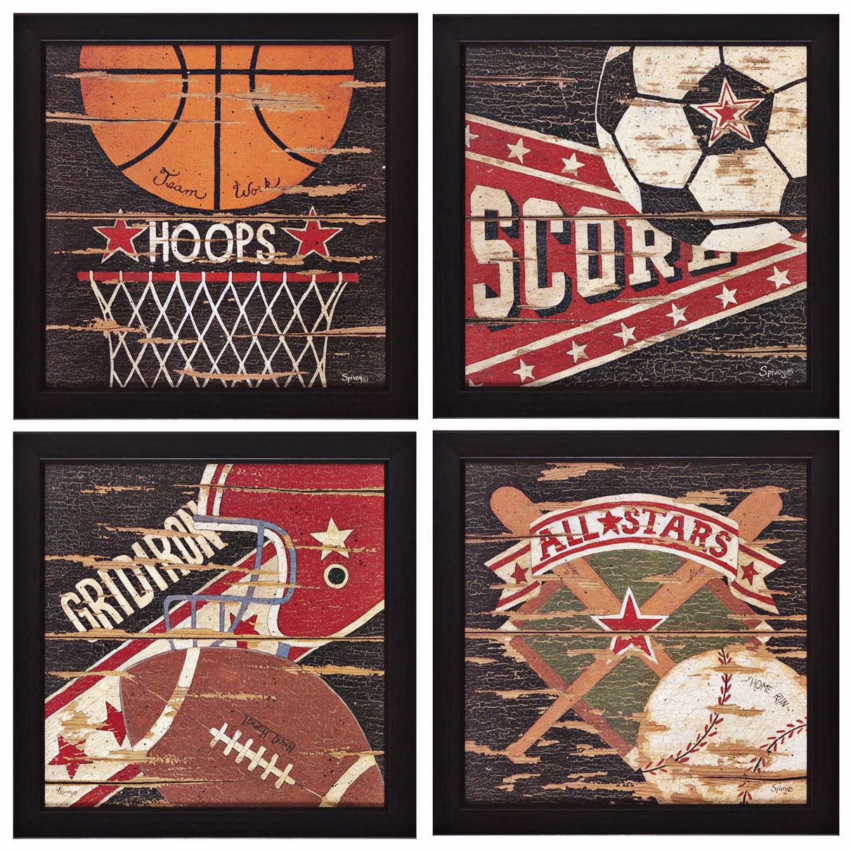 Set of 4 Sport I/II/III/IV 14" Square Wall Art