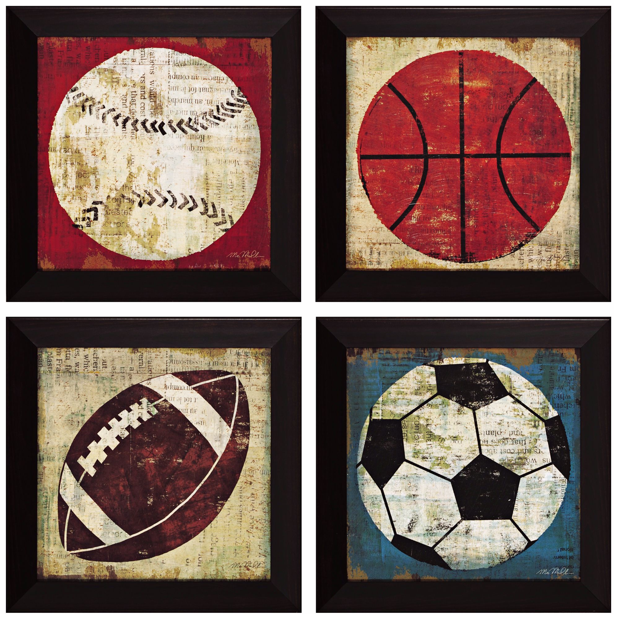 Set of 4 Ball I/II/III/IV 15" Square Wall Art