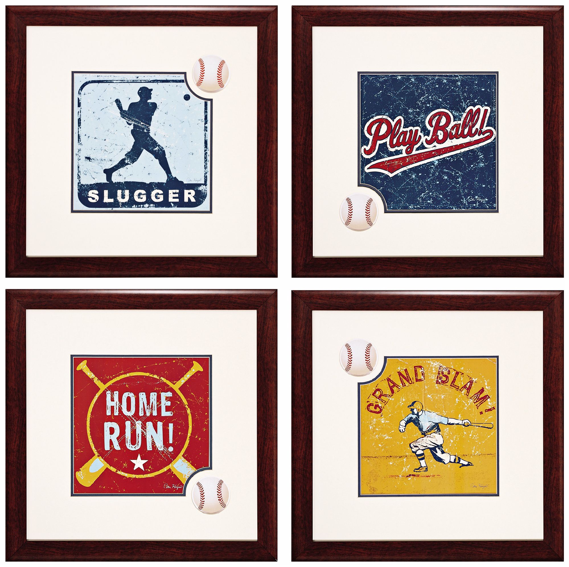 Set of 4 Baseball 23" Square Wall Art