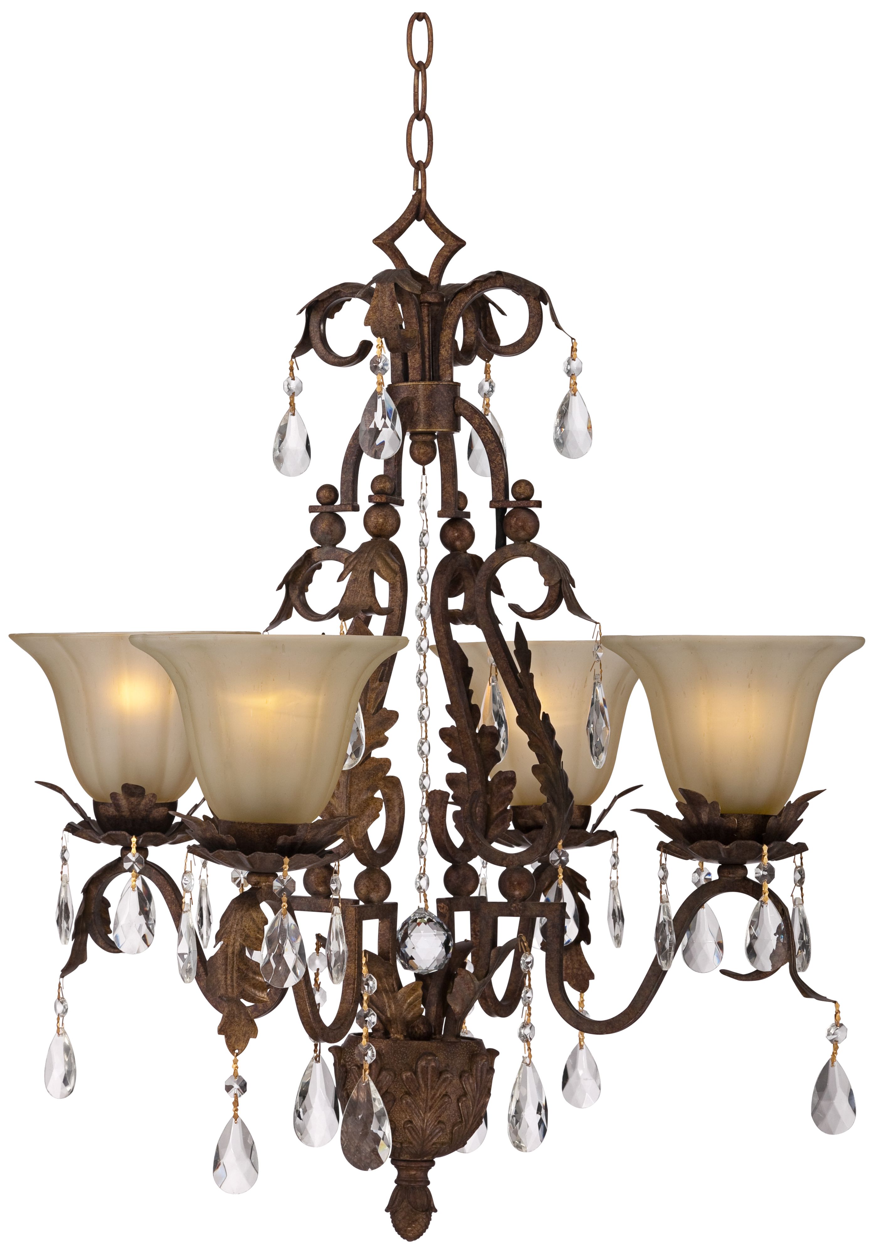 Iron Leaf 4-Light Bronze and Crystal Chandelier