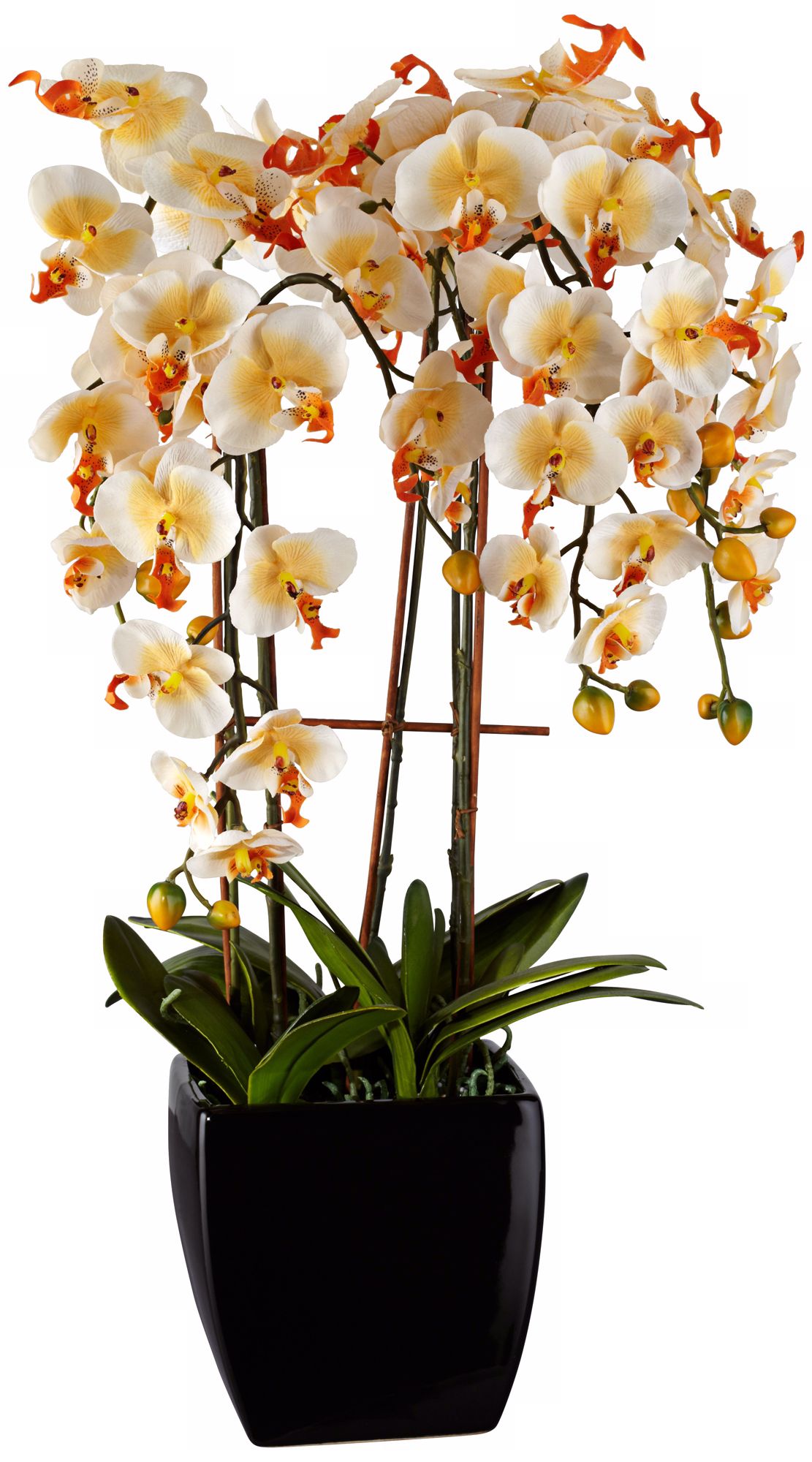 Potted Black Ceramic 27 3/4" High Faux Orange Orchid