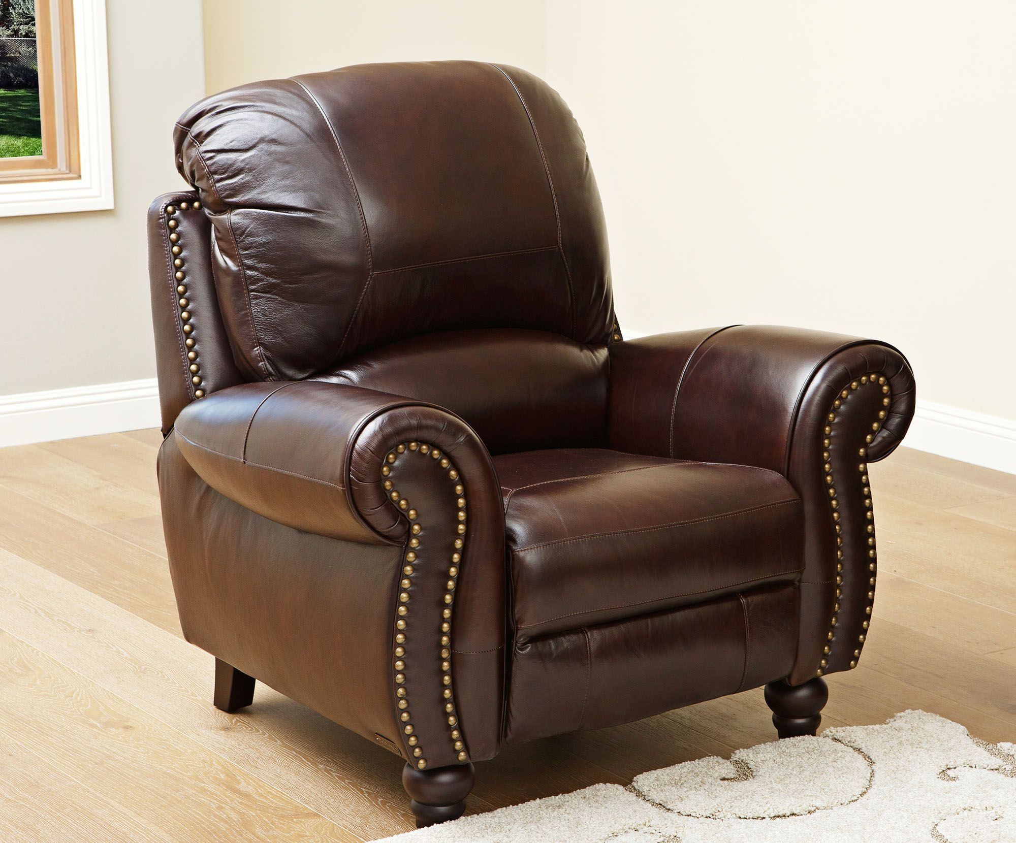 Austin Leather Pushback Reclining Burgundy Armchair