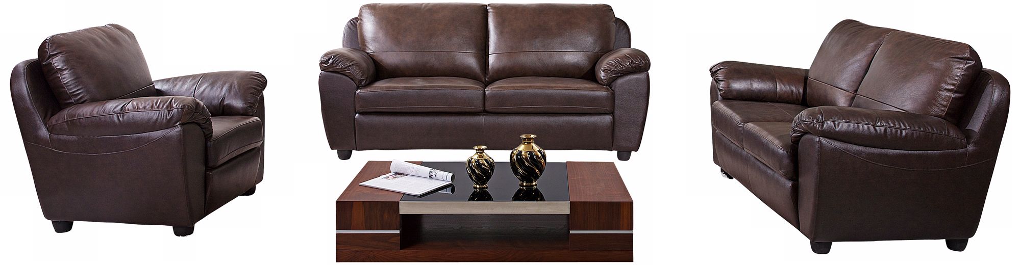 Dallas 3-Piece Brown Leather Living Room Set