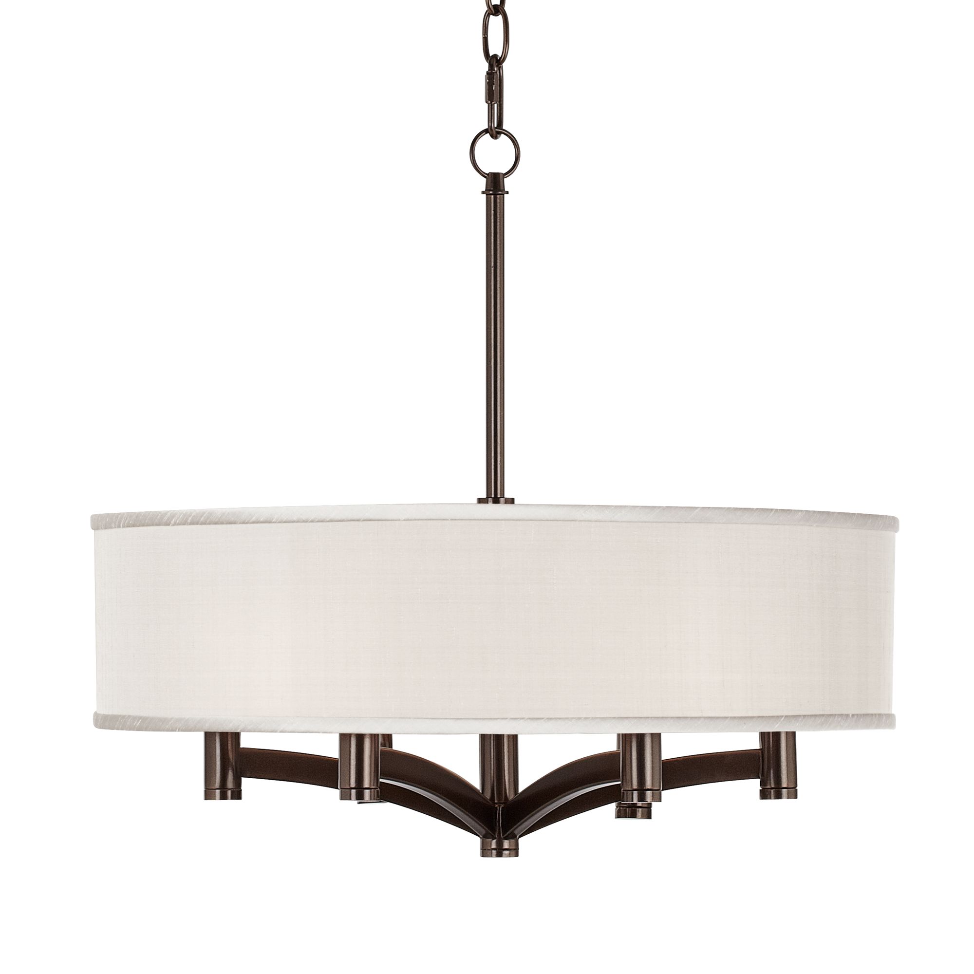 Cream Textured Silk Ava 6-Light Bronze Pendant Chandelier