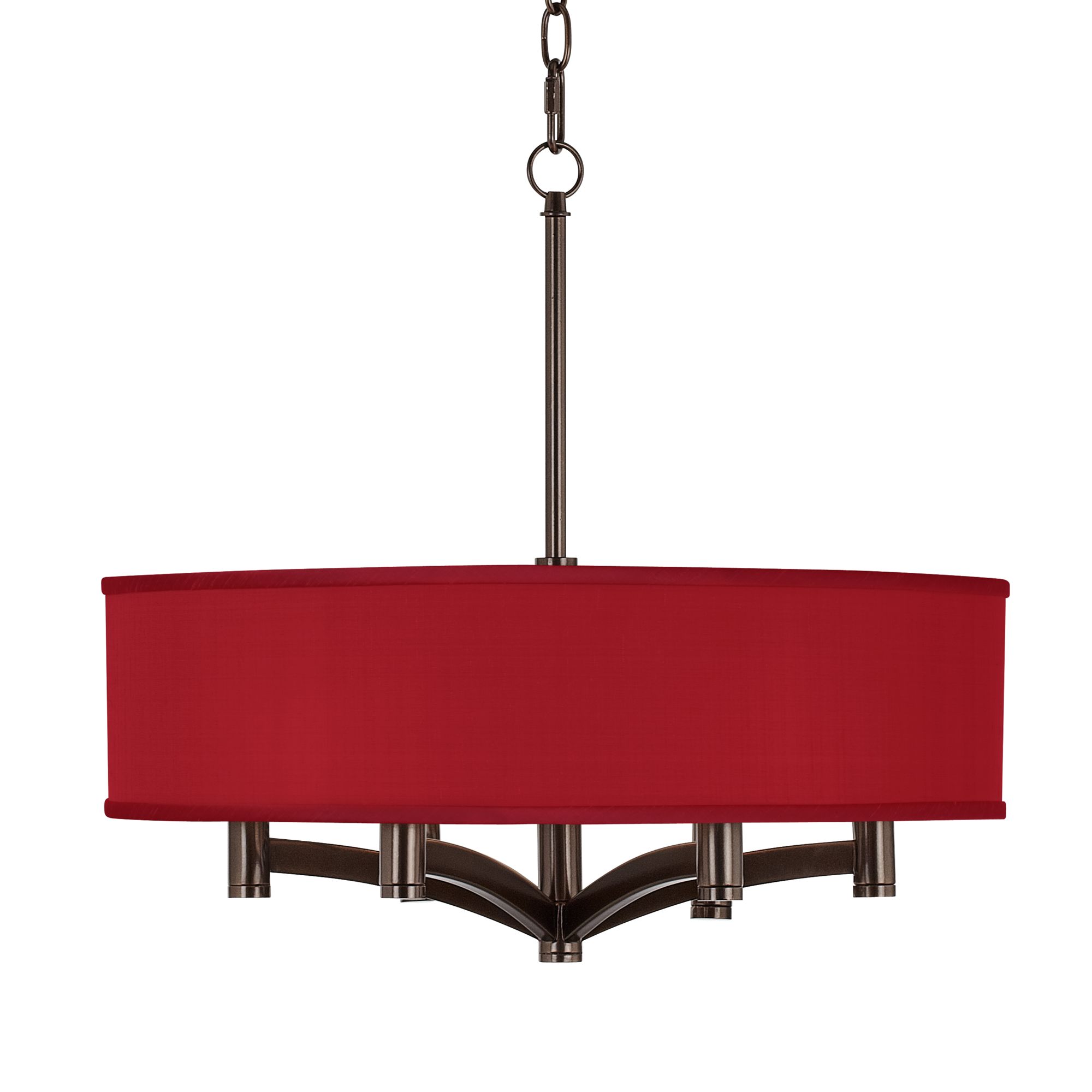 China Red Textured Silk Ava 6-Light Bronze Pendant Chandelier