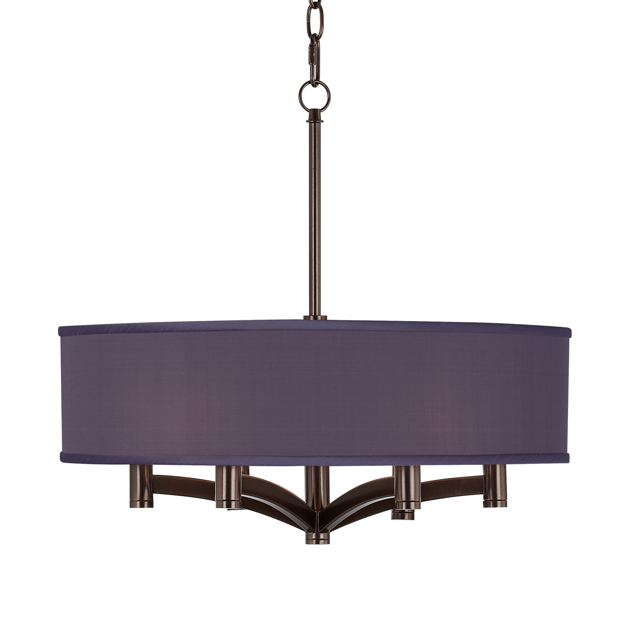 Eggplant Textured Silk Ava 6-Light Bronze Pendant Chandelier