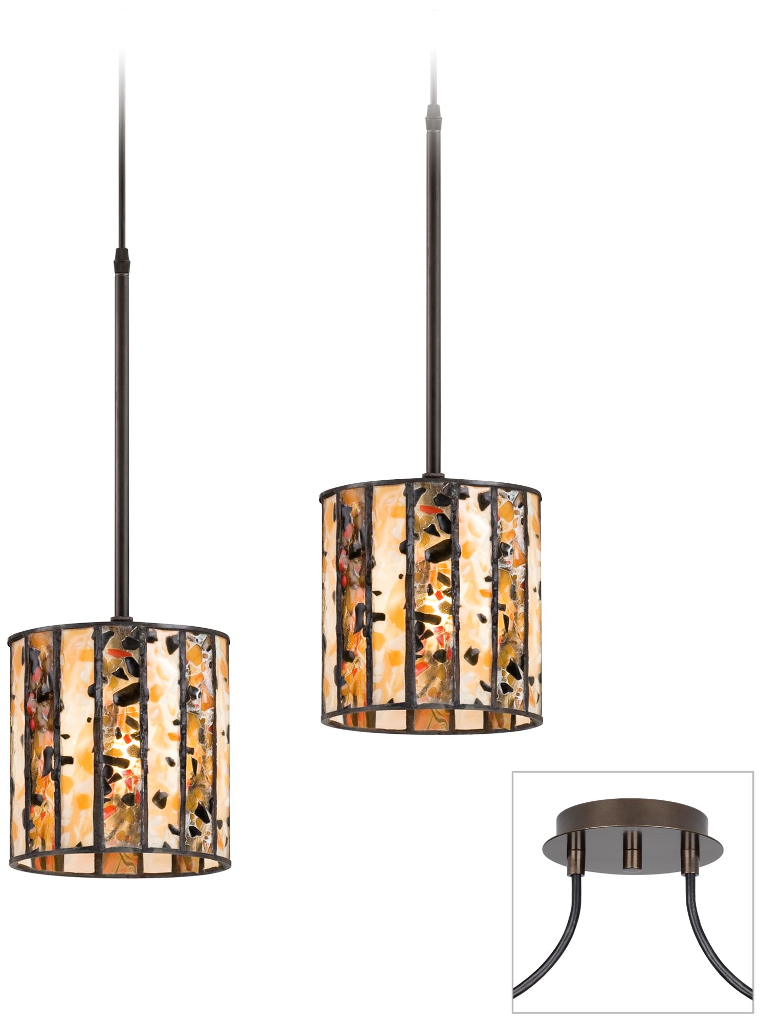 Tiger Bronze-Tiffany Speckled Glass Double Swag Chandelier