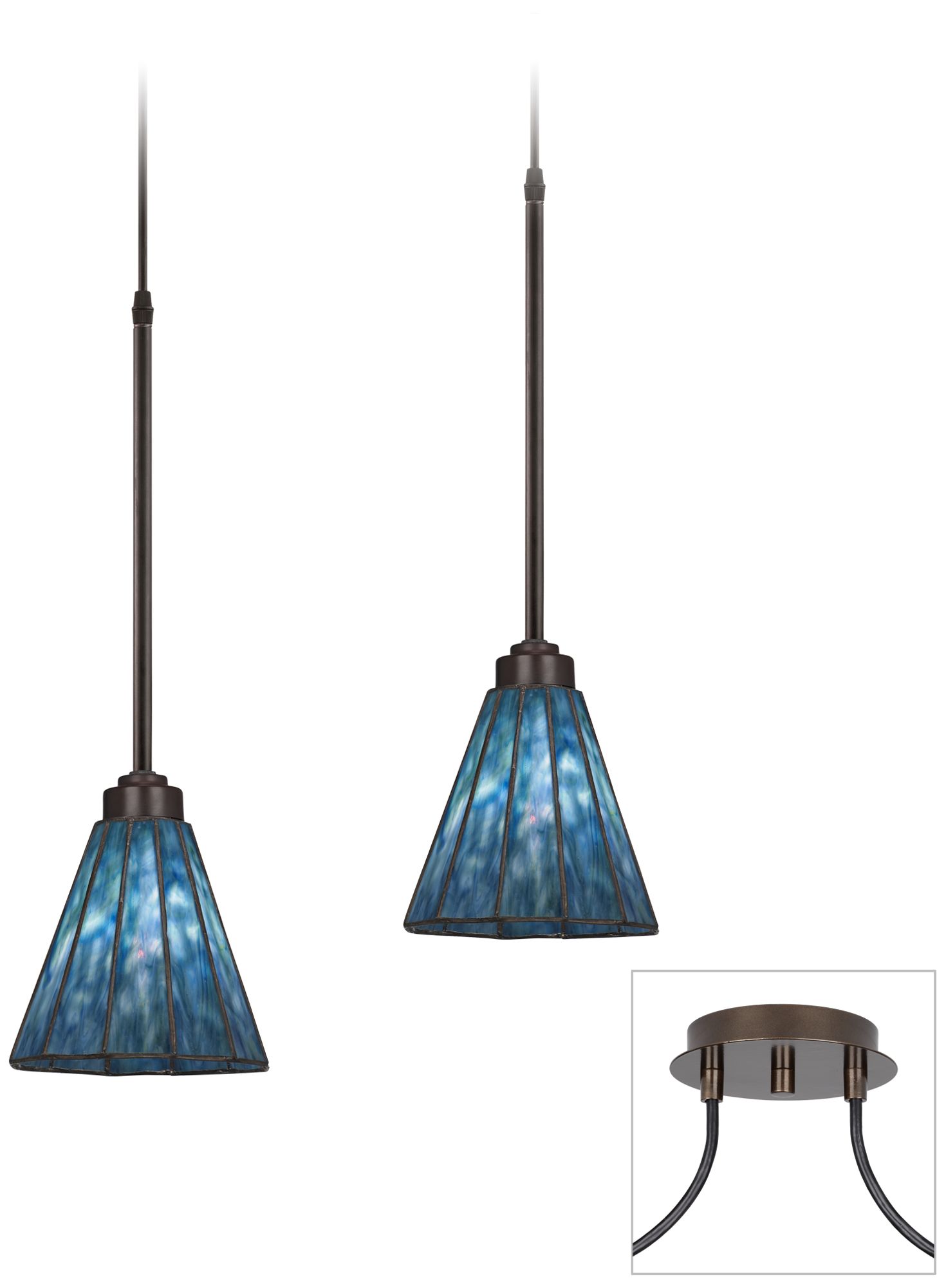 Tiger Bronze-Tiffany Style Blue Glass Double Swag Chandelier