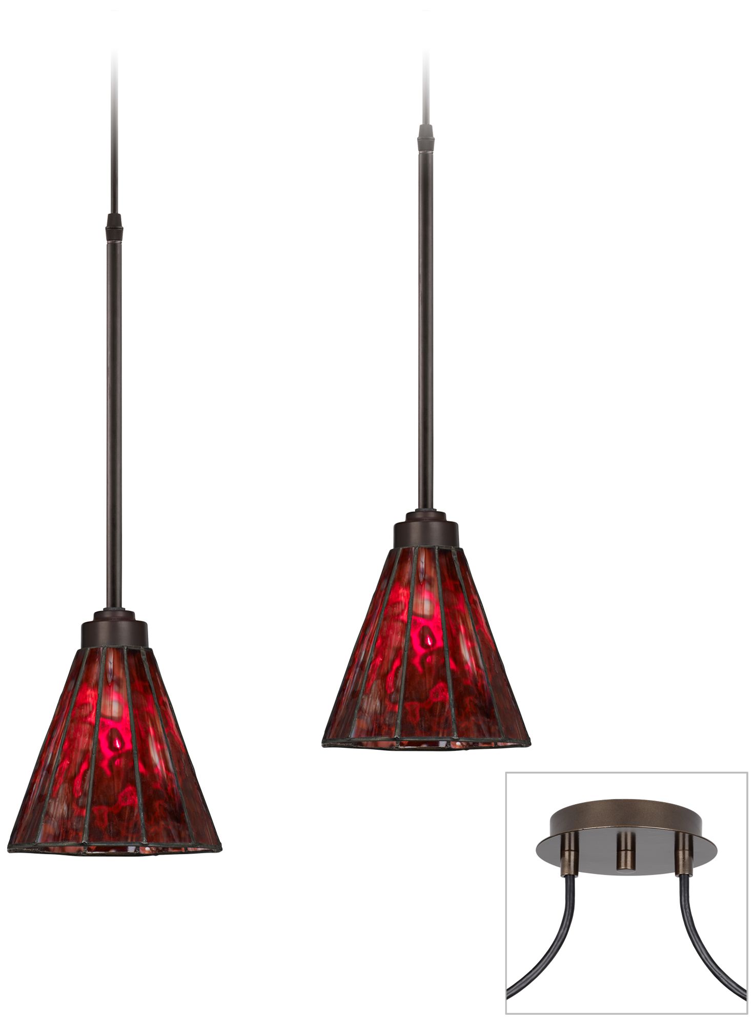 Tiger Bronze-Red Glass Double Swag Chandelier