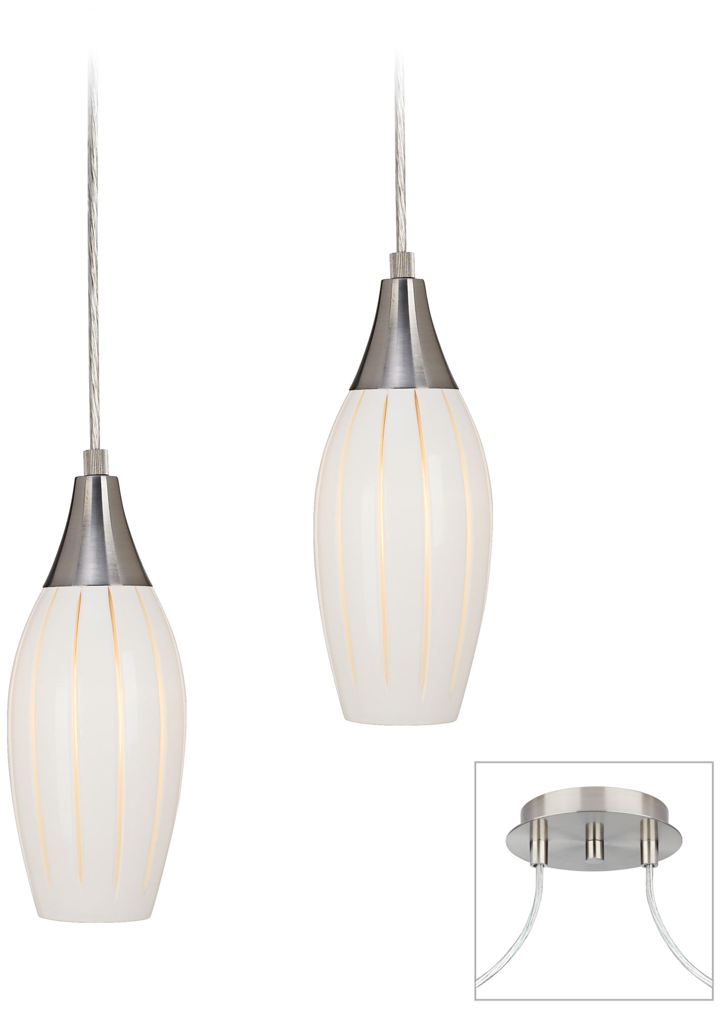 Grooved Glass Brushed Nickel Double Swag Chandelier
