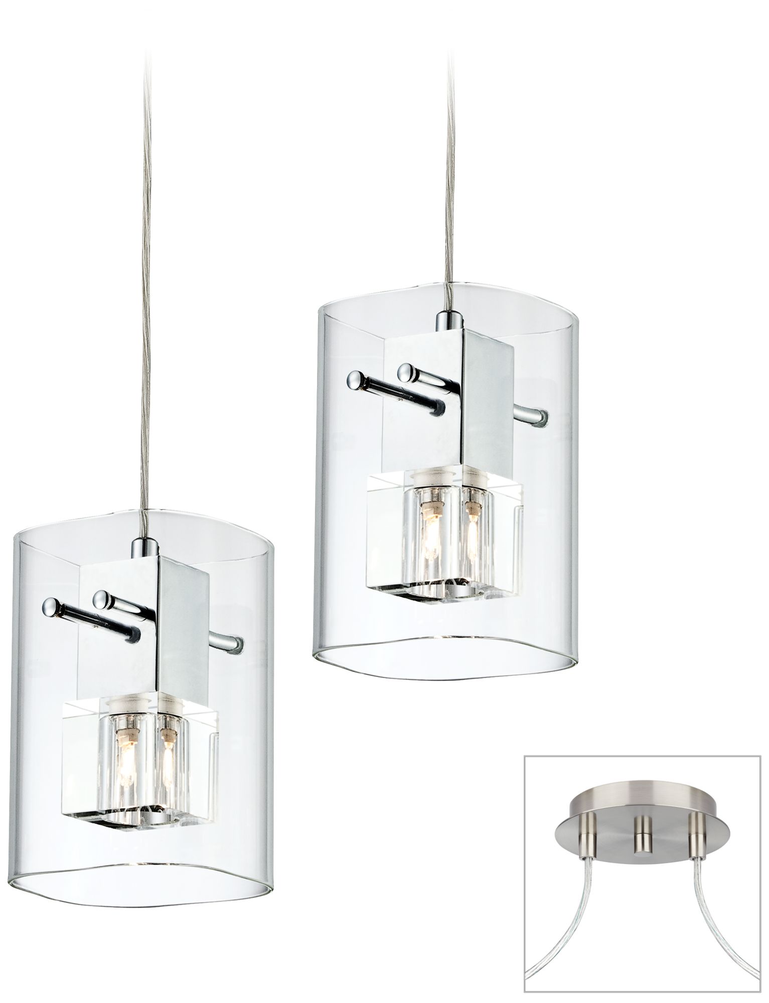 Square Glass Brushed Nickel Double Swag Chandelier
