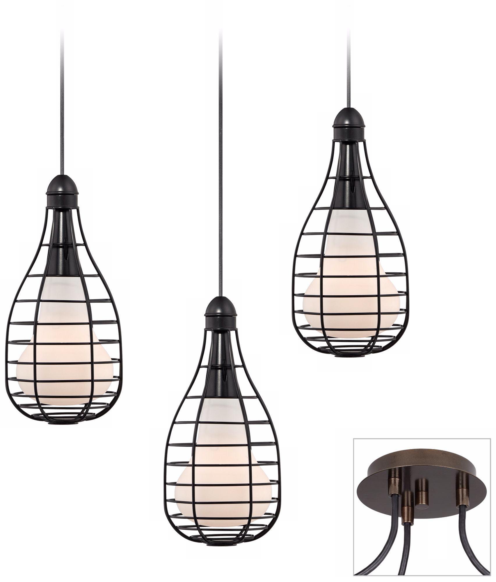 industrial Cage Tiger Bronze Triple Swag Chandelier