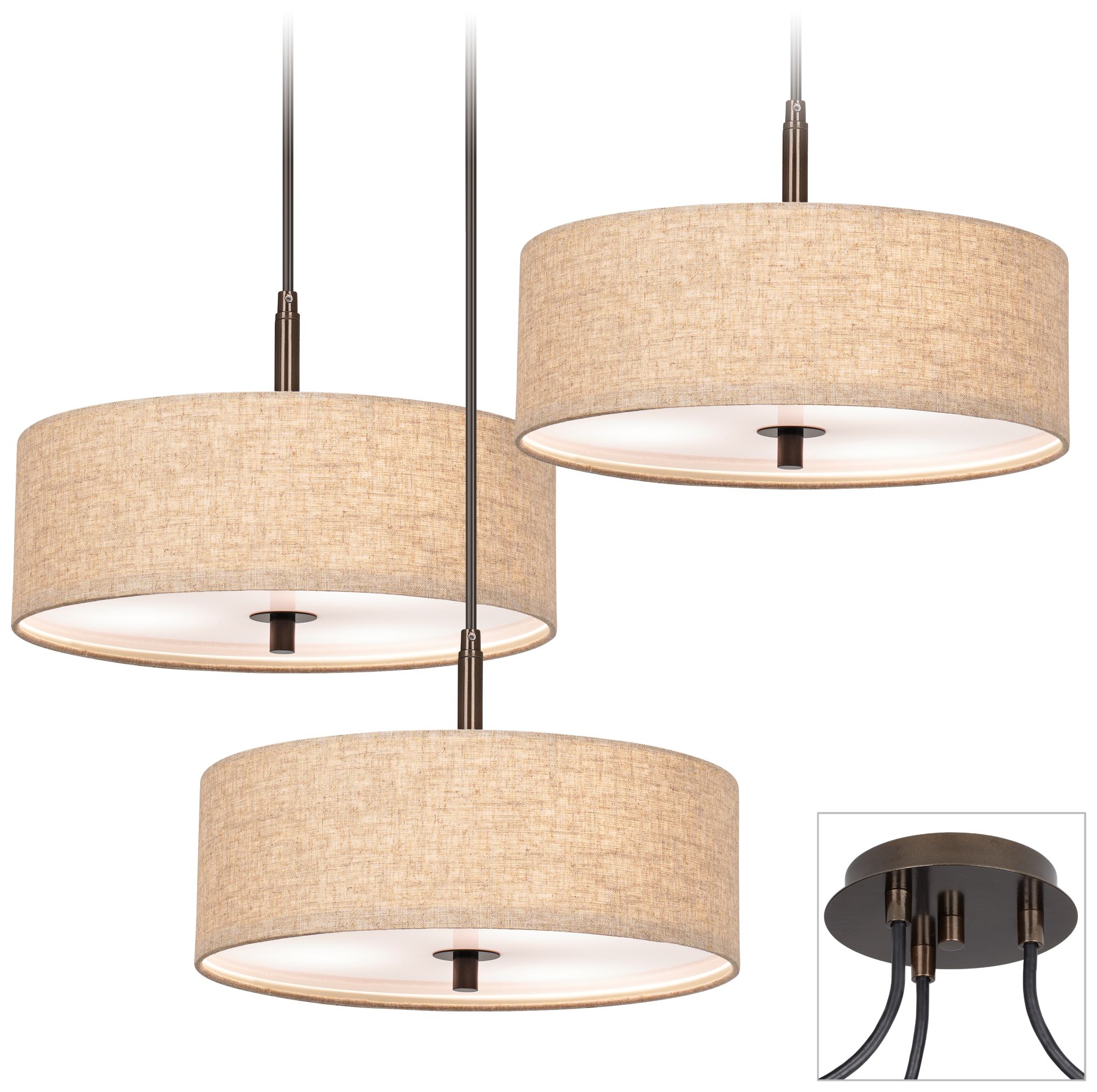 Tiger Bronze and Cream Drum Triple Swag Chandelier