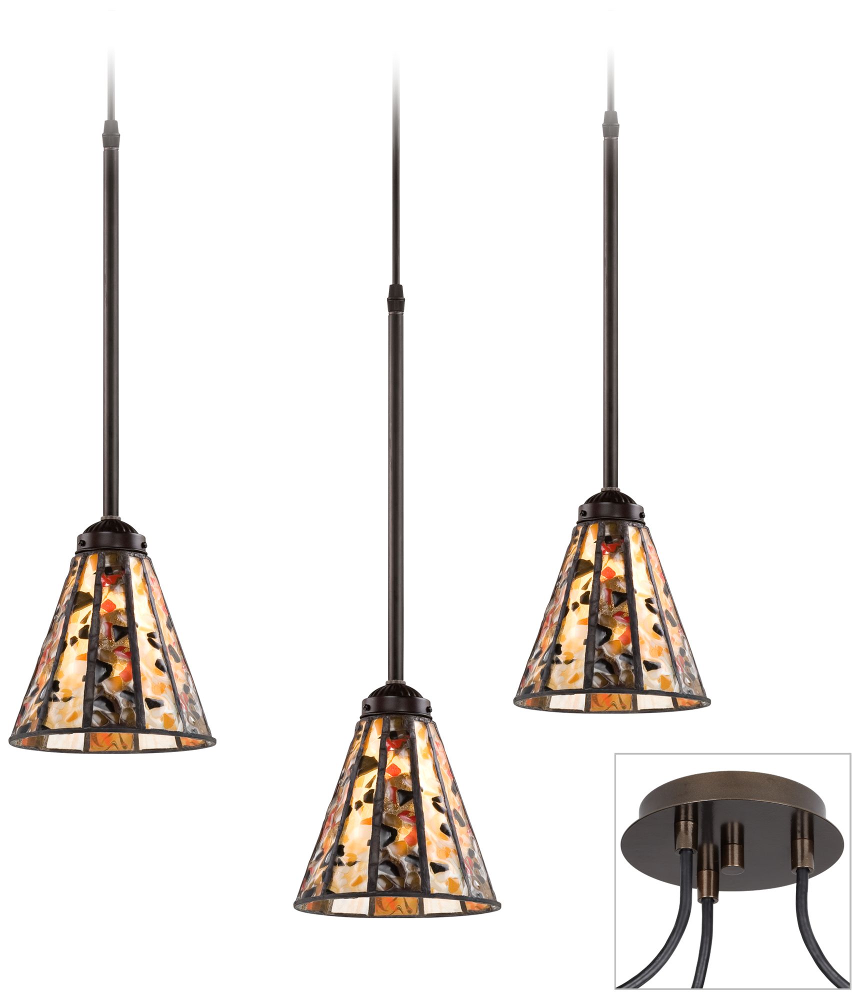 Tiffany Cone Tiger Bronze Triple Swag Chandelier