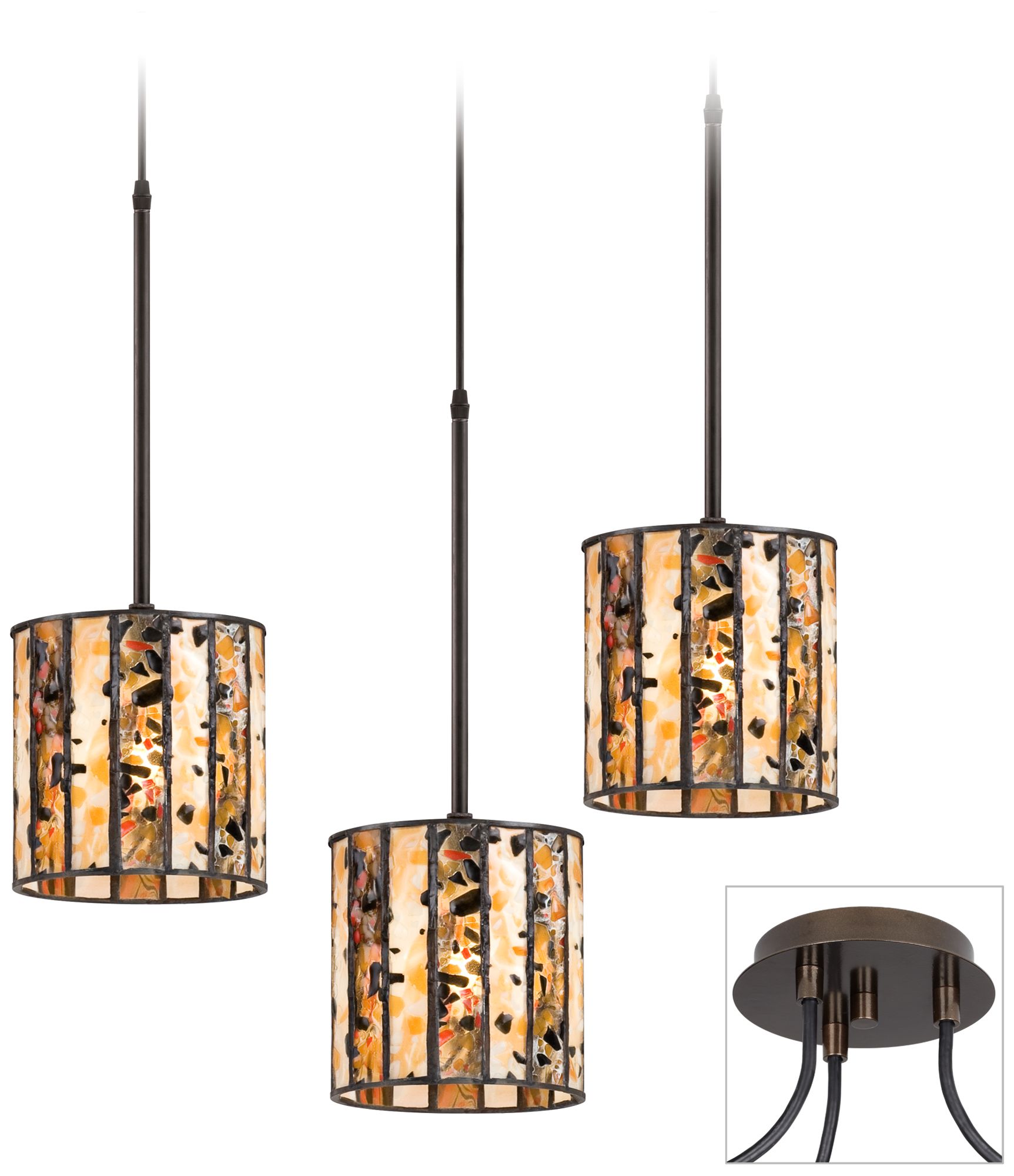 Tiffany Speckled Tiger Bronze Triple Swag Chandelier