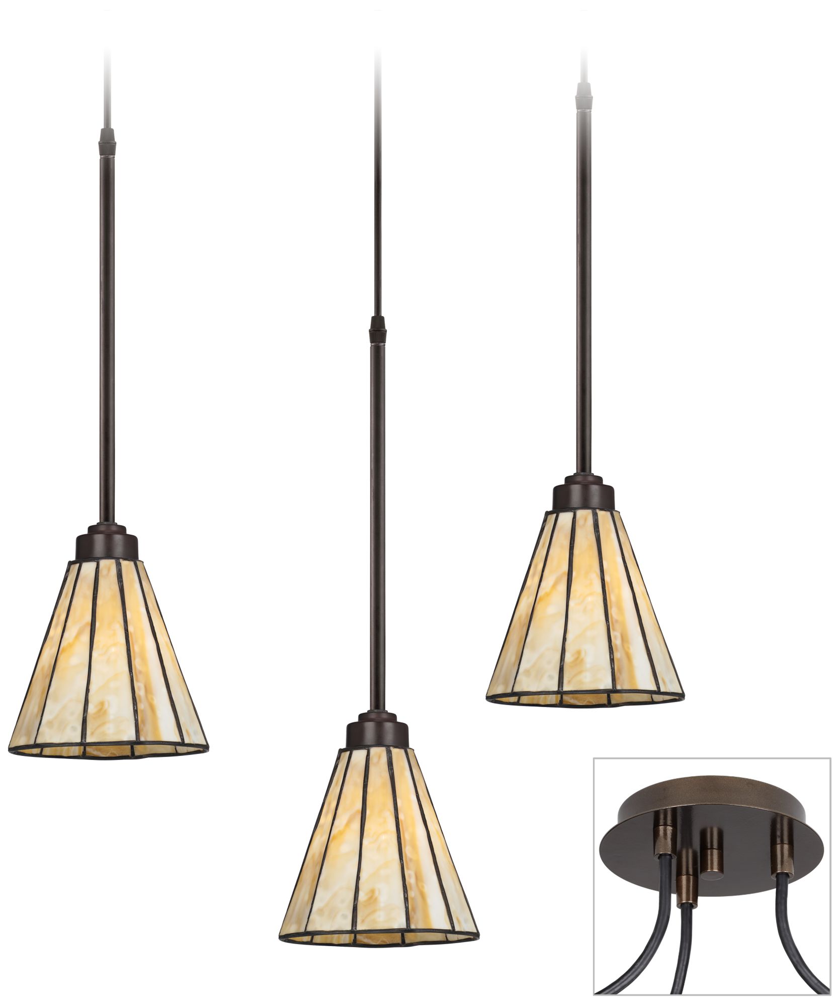 Honey Glass Tiger Bronze Triple Swag Chandelier